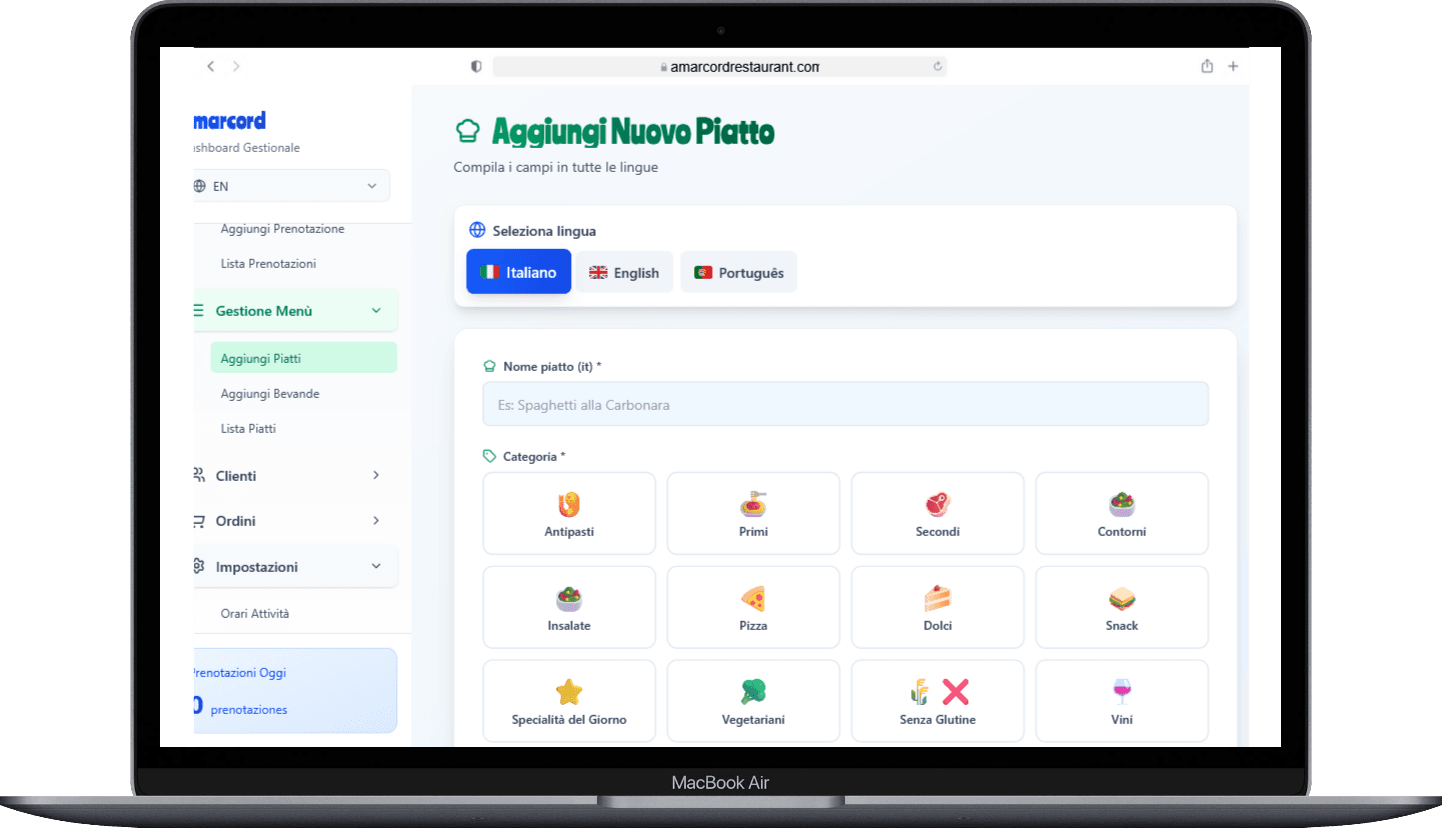Sito Web per Ristorante – Amarcord Restaurant — screenshot 2