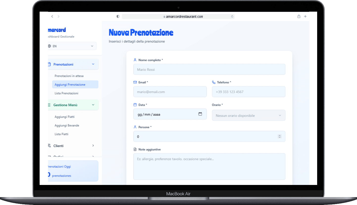 Sito Web per Ristorante – Amarcord Restaurant — screenshot 3